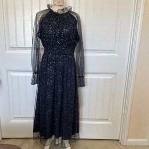 SHEIN Navy Blue Sparkle Long Sleeve Dress